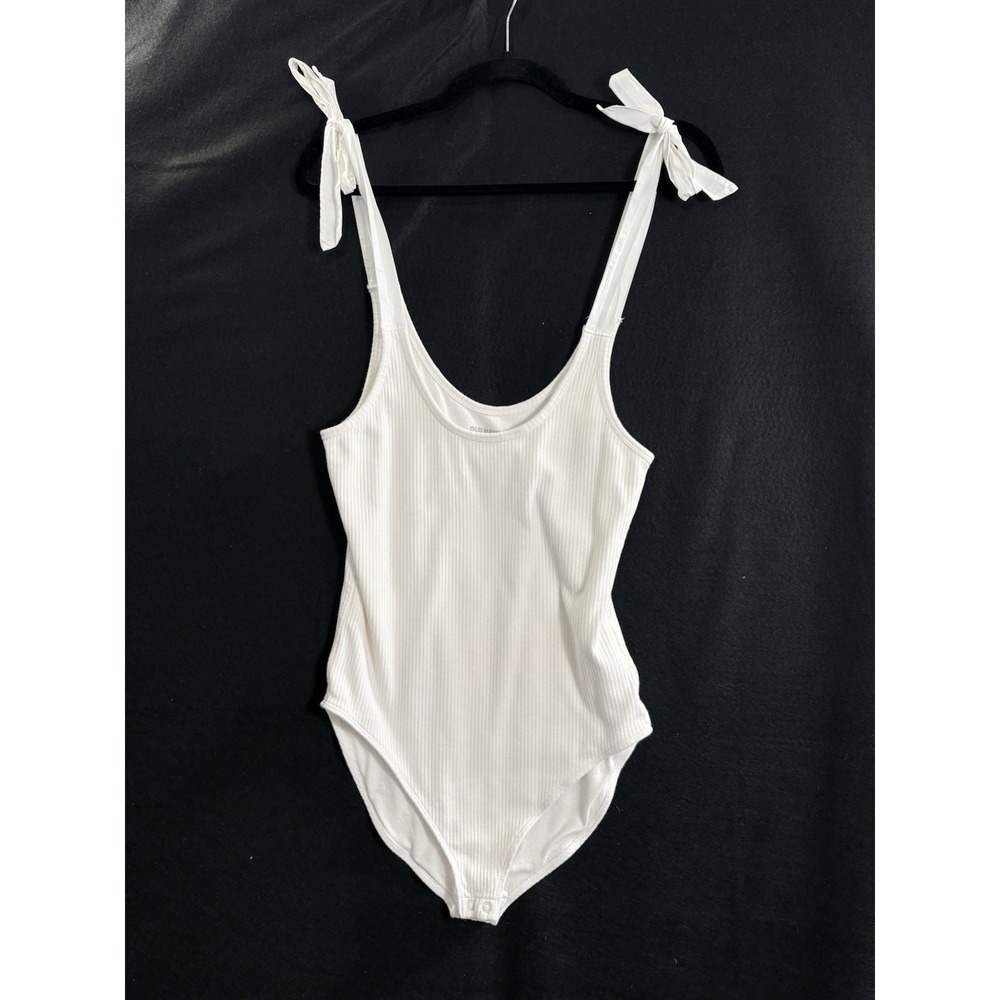 OLD NAVY Women Calla Lilly Tie Shoulder Ribbed Bodysuit Sz M White 1-13